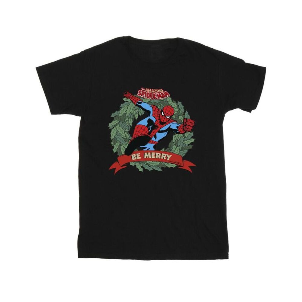 Spider-Man Girls Be Merry Cotton T-Shirt / Black